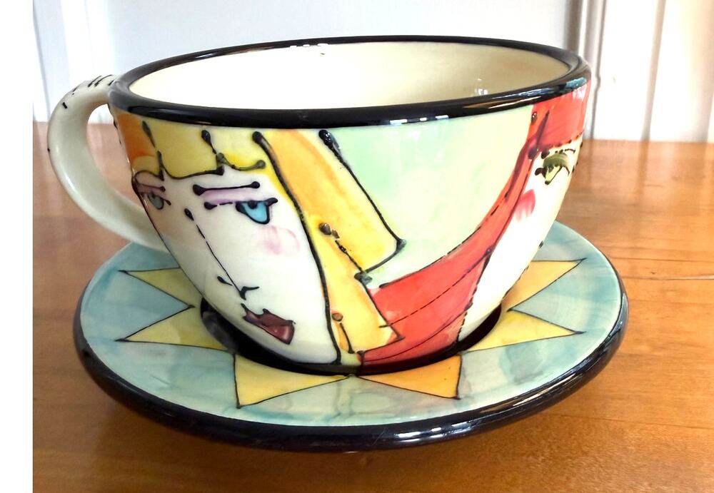 Vintage Denise Ford GANZ Bella Casa Cup Mug Saucer Art Pottery 1993 Signed